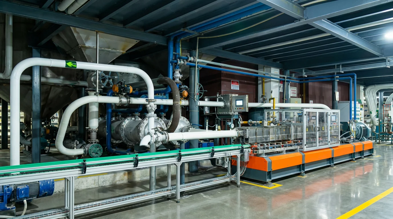 Process piping and conveyor