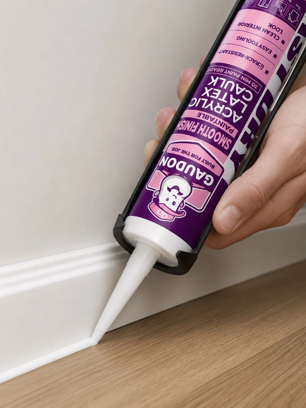 Fast-Dry Paintable Acrylic Latex Caulk in use
